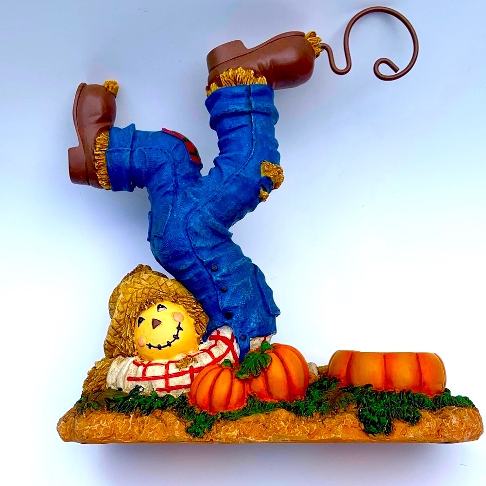 Yankee Candle Scarecrow Holder Blue  Jeans and Brown Boots missing wax holder.